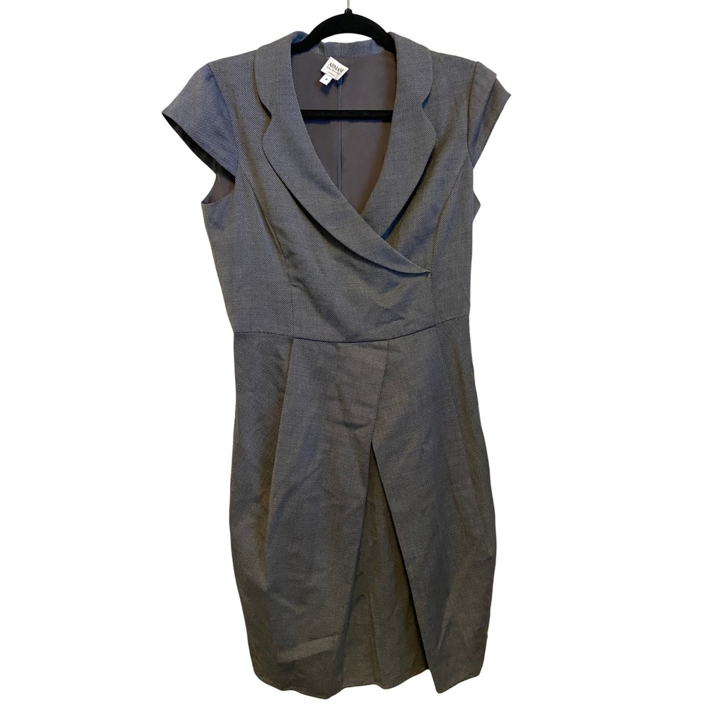 Armani Collezioni Grey Textured Cap Sleeve Sheath Dress Size 8 Made in Italy